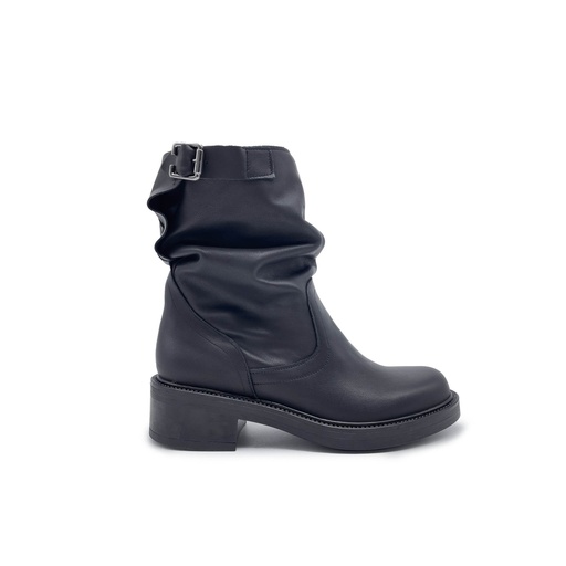 Art. 811 STIVALETTO BIKER IN VERA PELLE NERA CON ARRICCIATURA E FIBBIA